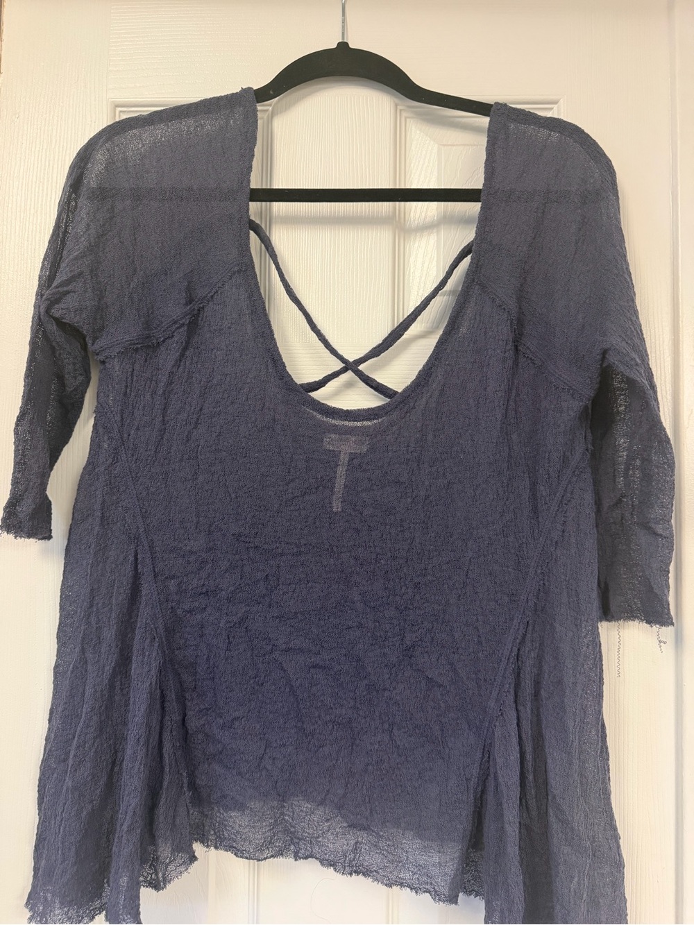 Women’s Navy Crinkle Scoop Neck Top with Back Straps